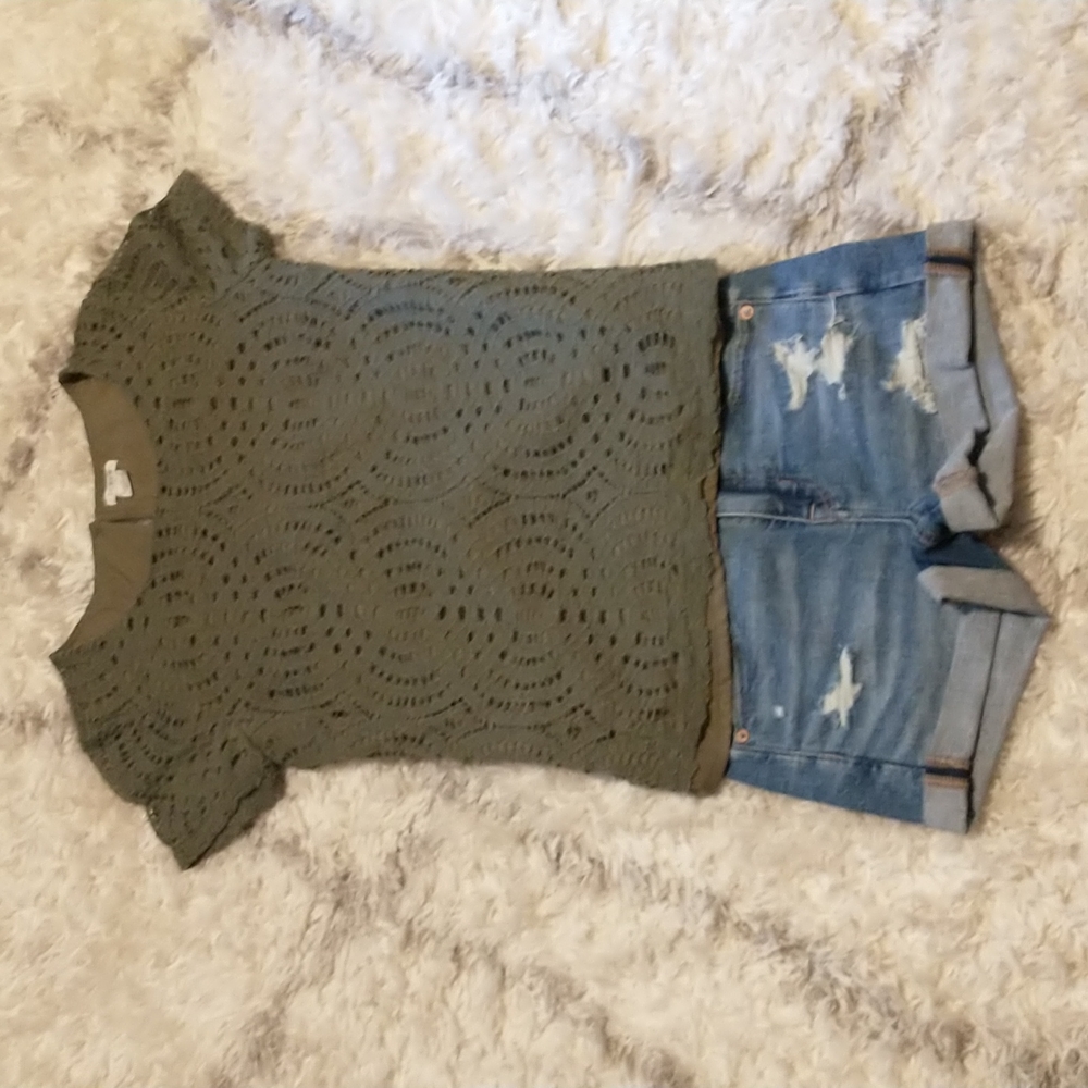 J. Crew women's size 0 lined with embroidered overlay short-sleeved top